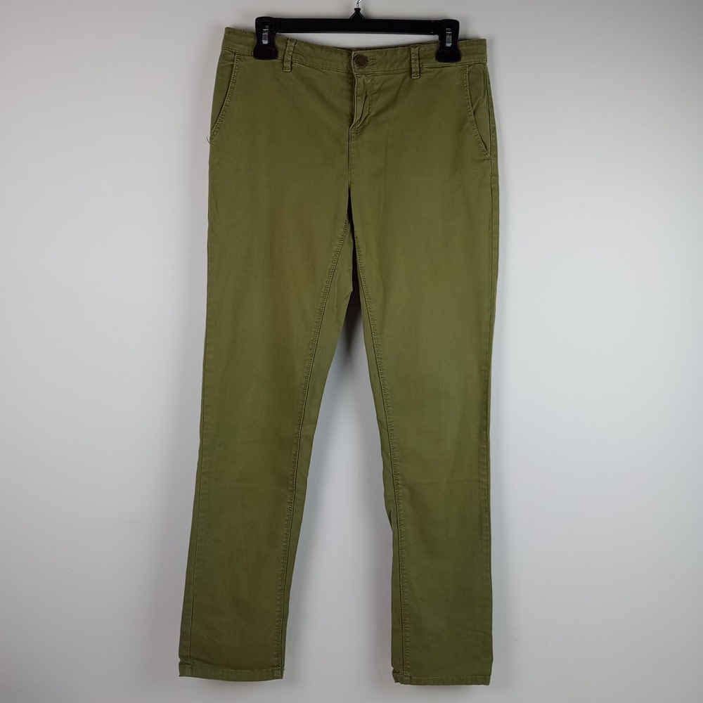 Promod Womens 6 Green Cotton Stretch Casual Slim Fit Chino Trousers Khaki Pants